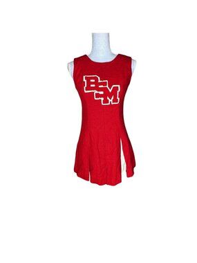 Vintage Midcentury Wool Cheerleader Dress Sleeveless Red/White BM Logo Pleated H